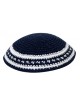Black Knitted Kippah with Black and White Border S... | Knitted Kippah