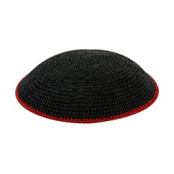 Black DMC Knitted Kippah with Red Border Smaller S... | Knitted Kippah