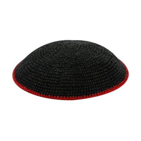 Black DMC Knitted Kippah with Red Border Smaller S... | Knitted Kippah