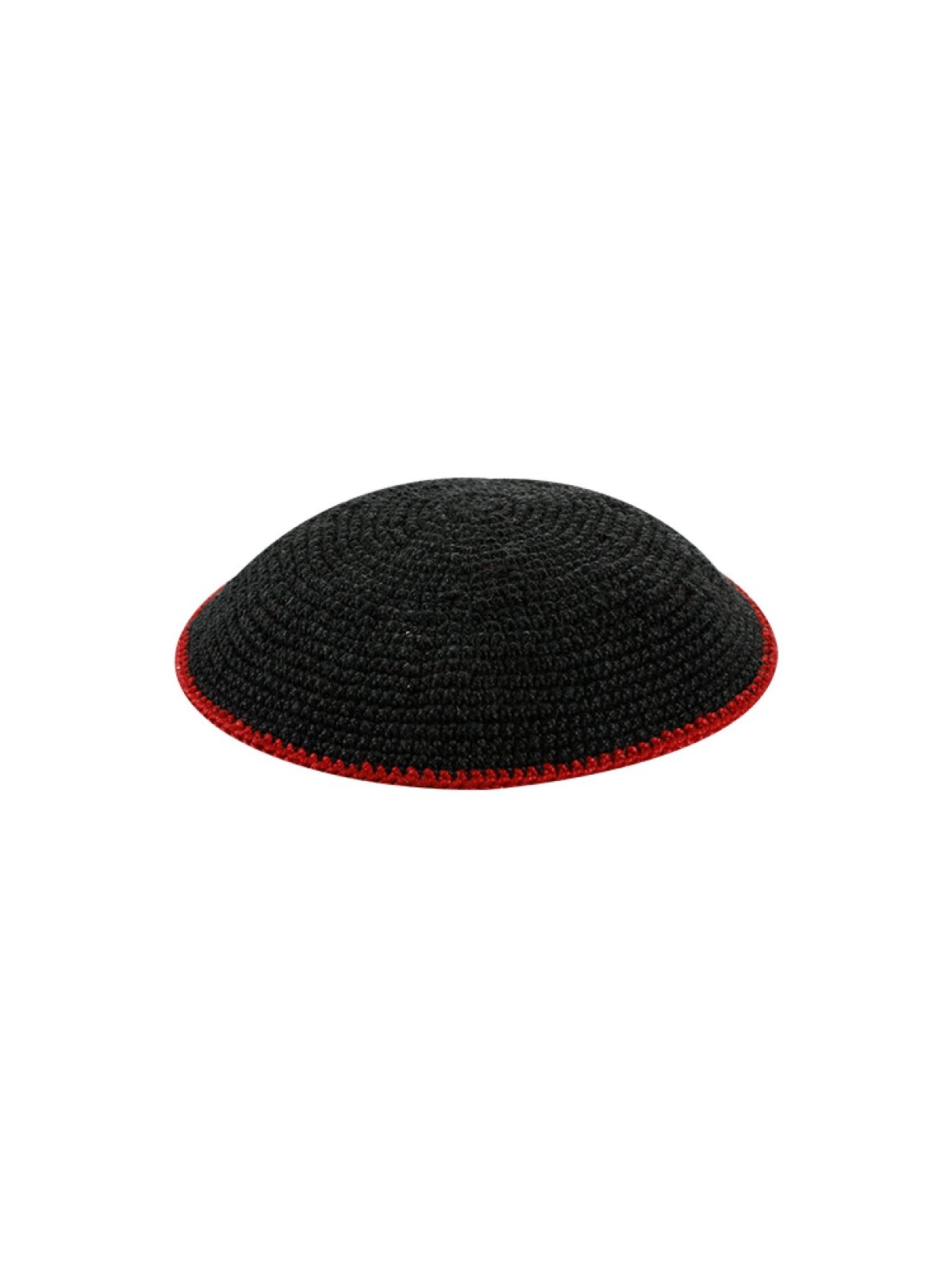 Black DMC Knitted Kippah with Red Border Smaller S... | Knitted Kippah