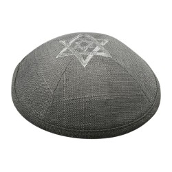 Gray Linen Fabric Kippah Yarmulke with Silver Double... | Linen Kippah