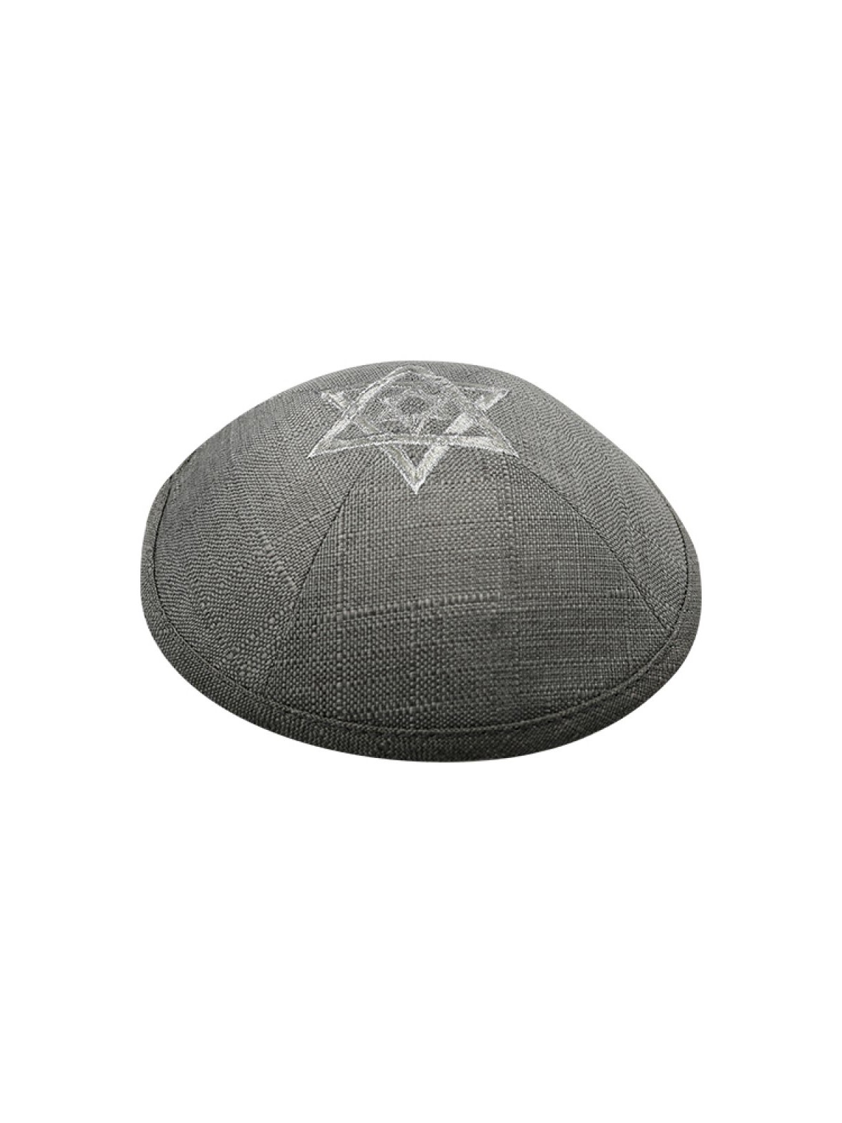 Gray Linen Fabric Kippah Yarmulke with Silver Double... | Linen Kippah