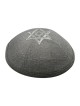 Gray Linen Fabric Kippah Yarmulke with Silver Double... | Linen Kippah
