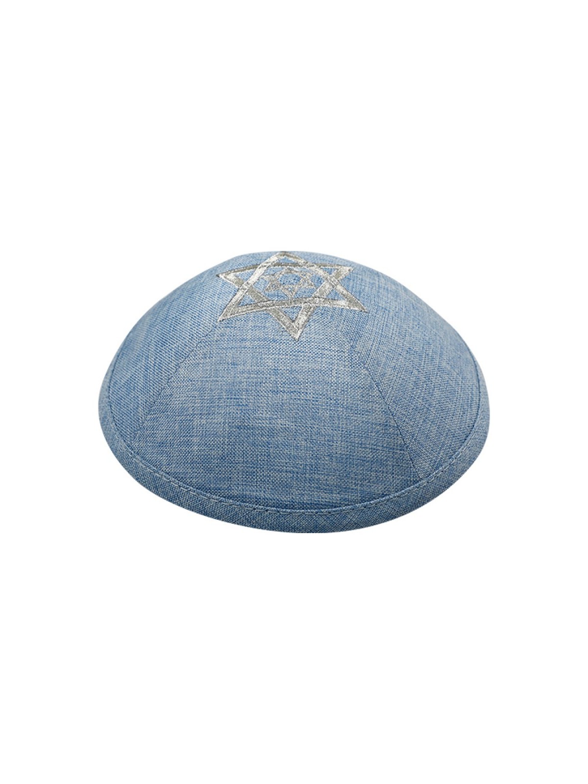 Blue Linen Fabric Kippah Yarmulke with Silver Double... | Linen Kippah