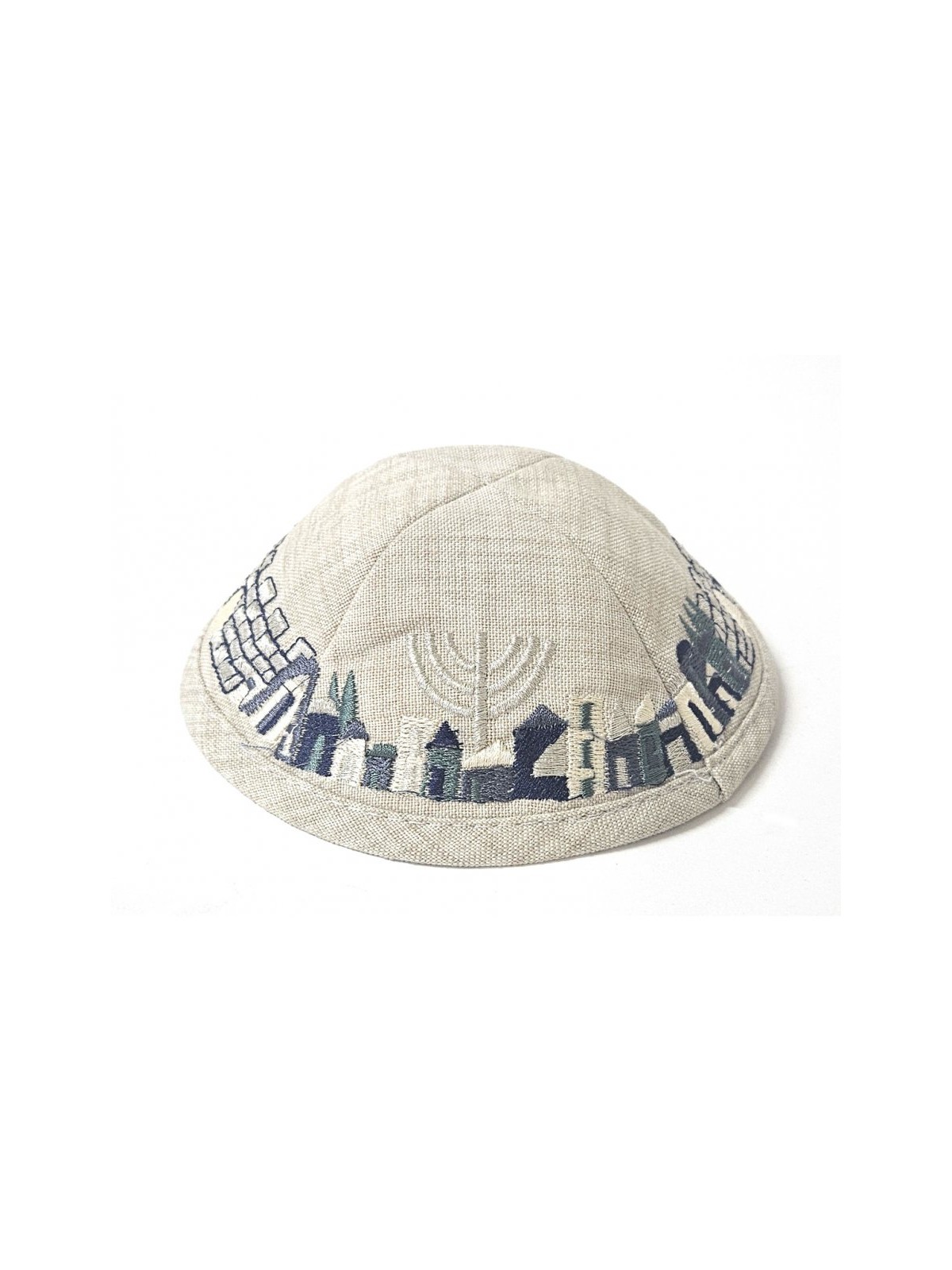 Beige Cloth Kippah with Attached Clip and Embroidere... | Cloth Kippah
