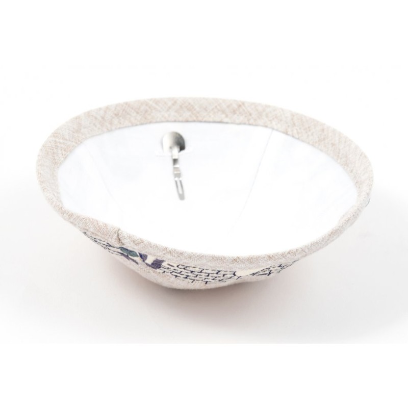 Beige Cloth Kippah with Attached Clip and Embroidere... | Cloth Kippah