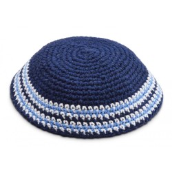 Royal Blue Knitted Kippah with Light Blue and Whit... | Knitted Kippah