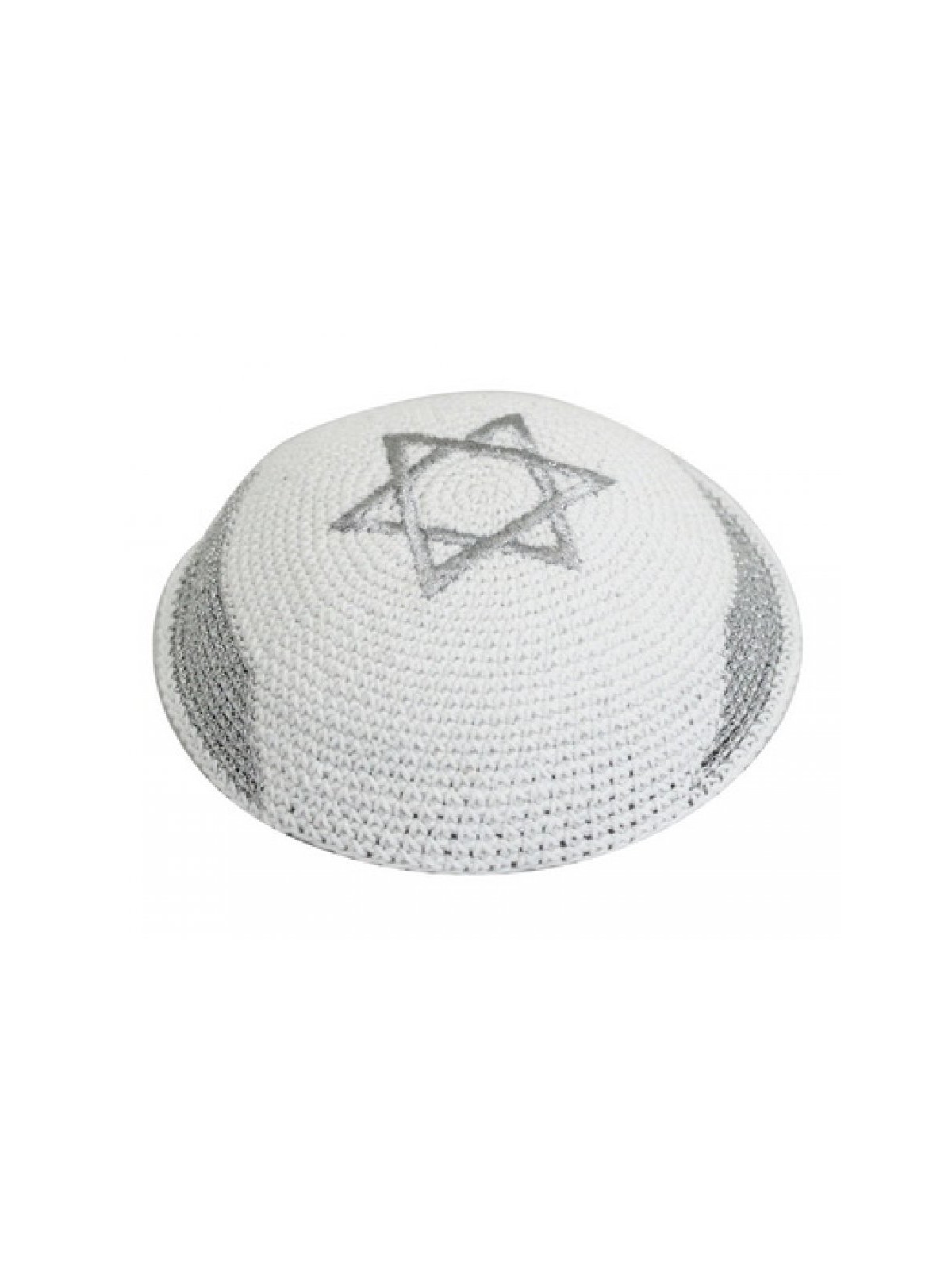 White Silver Knitted Kippah with Silver Israel Fla... | Knitted Kippah