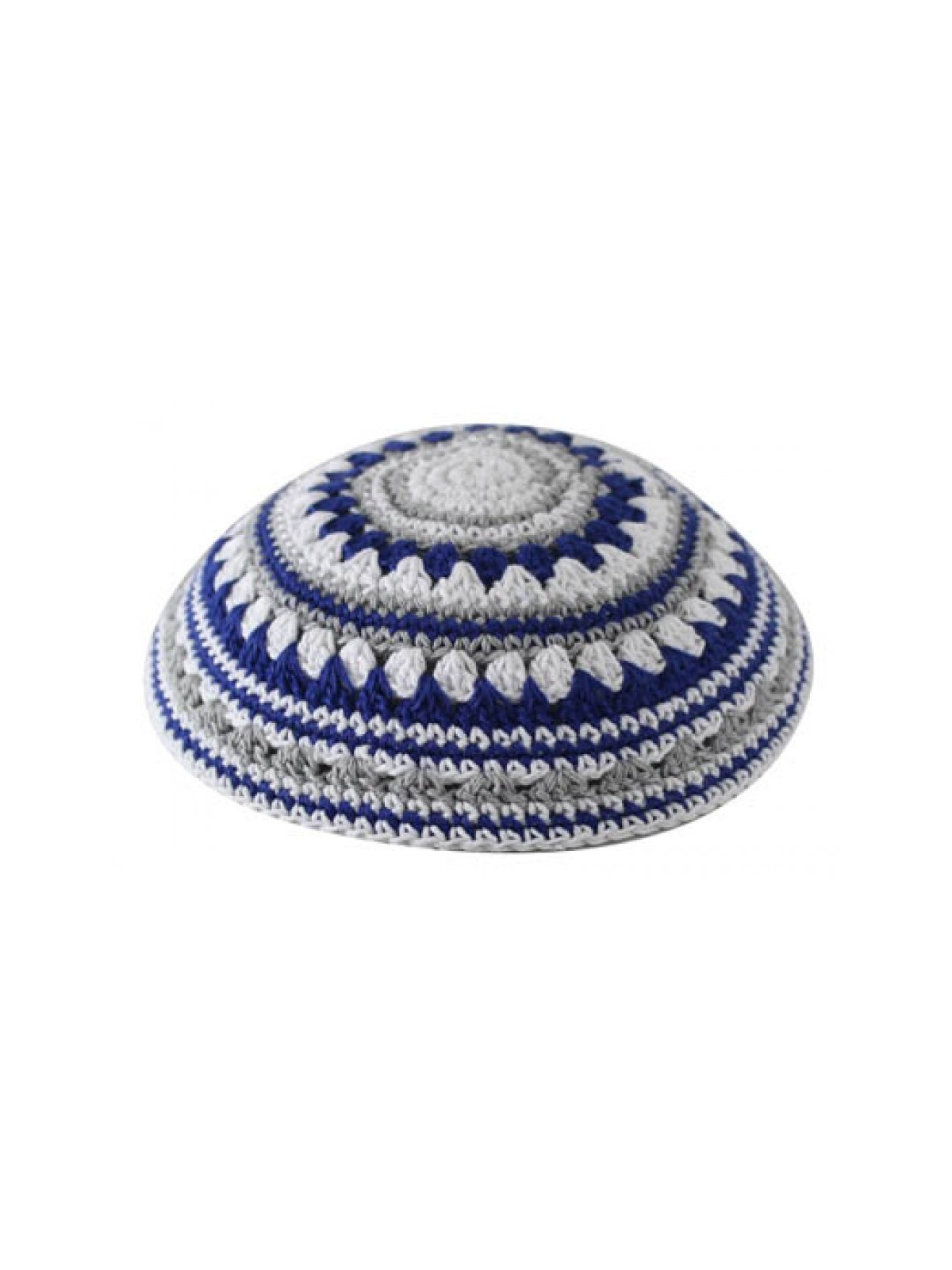 Knitted Kippah Serugah with Blue White and Gray St... | Knitted Kippah