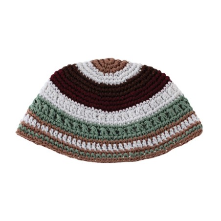 Frik Kippah %96 White Gray and Brown Horizontal Stripes | Frik Kippah