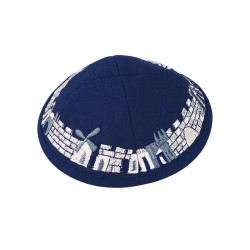 Blue Cloth Kippah with Attached Clip and Embroidered... | Cloth Kippah