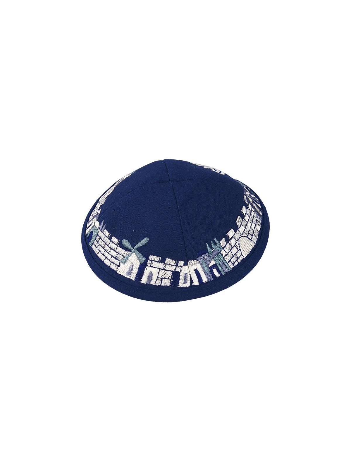 Blue Cloth Kippah with Attached Clip and Embroidered... | Cloth Kippah