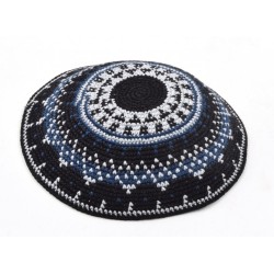 Hand Knitted Premium DMC Cotton Kippah Black and G... | Knitted Kippah