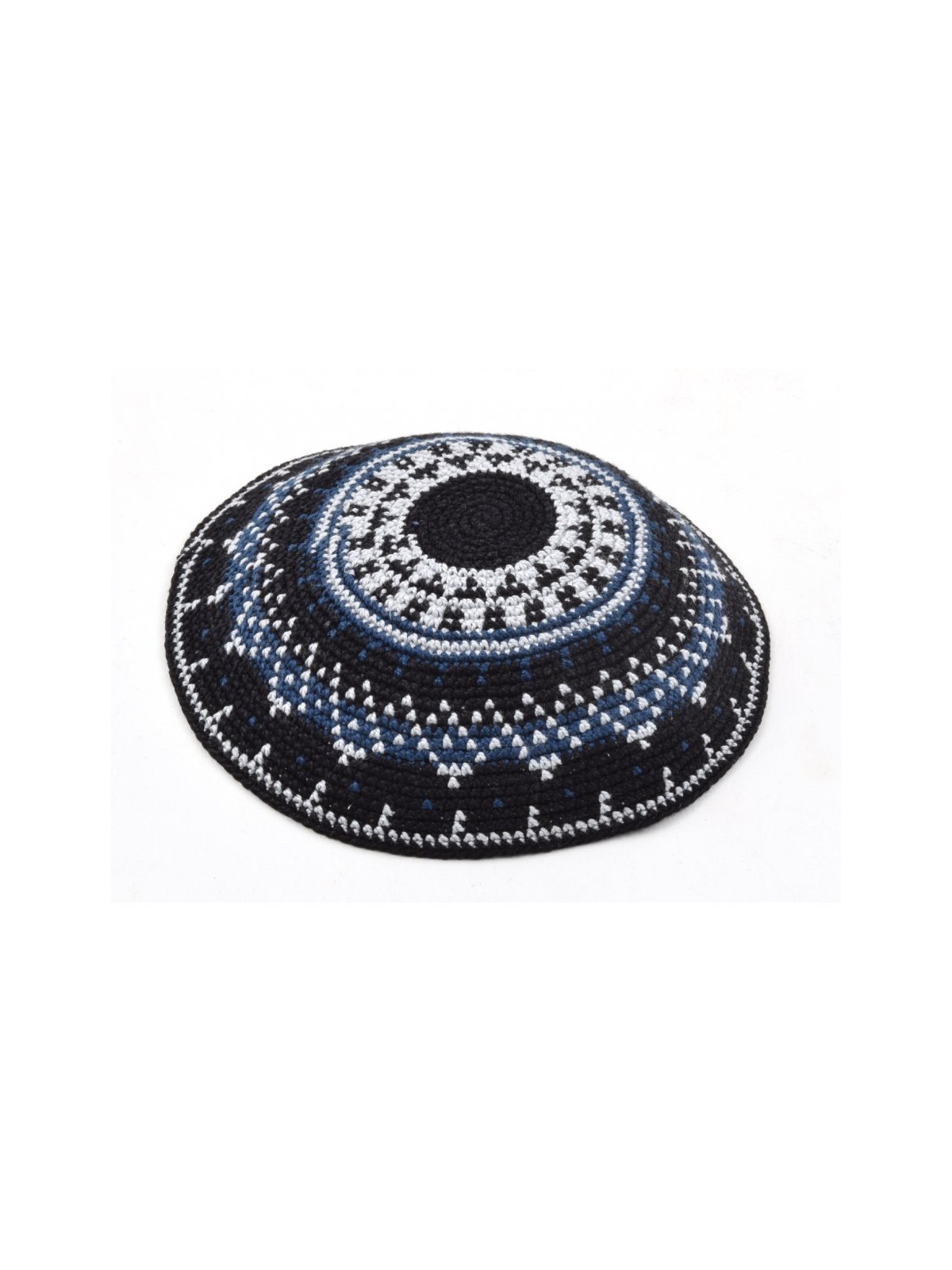 Hand Knitted Premium DMC Cotton Kippah Black and G... | Knitted Kippah