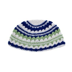 Frik Kippah %96 Thick Weave of Crocheted White Blue a... | Frik Kippah
