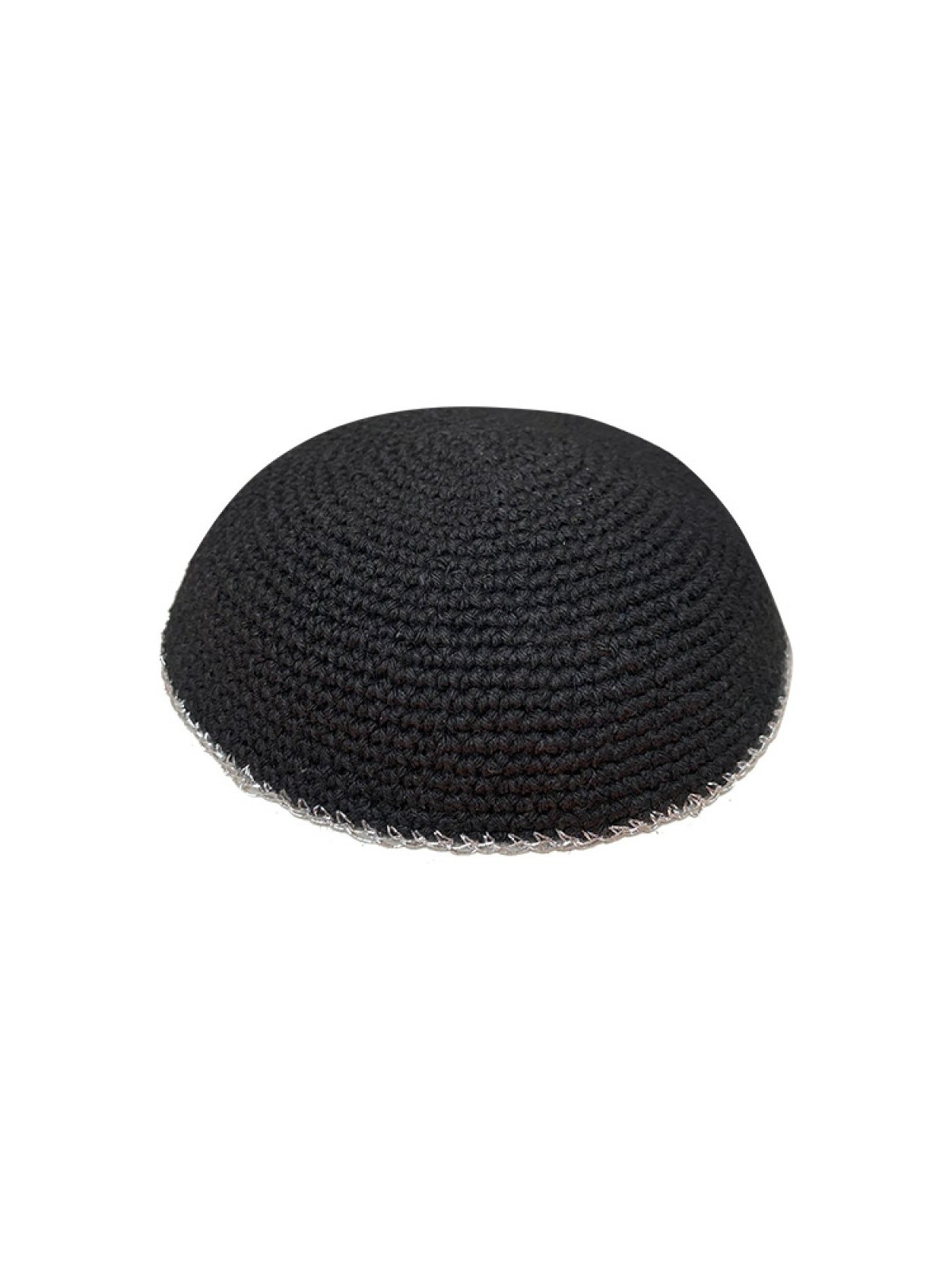 Black Knitted Kippah Srugah with Silver Border Cho... | Knitted Kippah