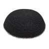 Black Knitted Kippah Srugah with Silver Border Cho... | Knitted Kippah