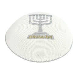 Silver Gold Menorah Jerusalem knitted kippah | Knitted Kippah