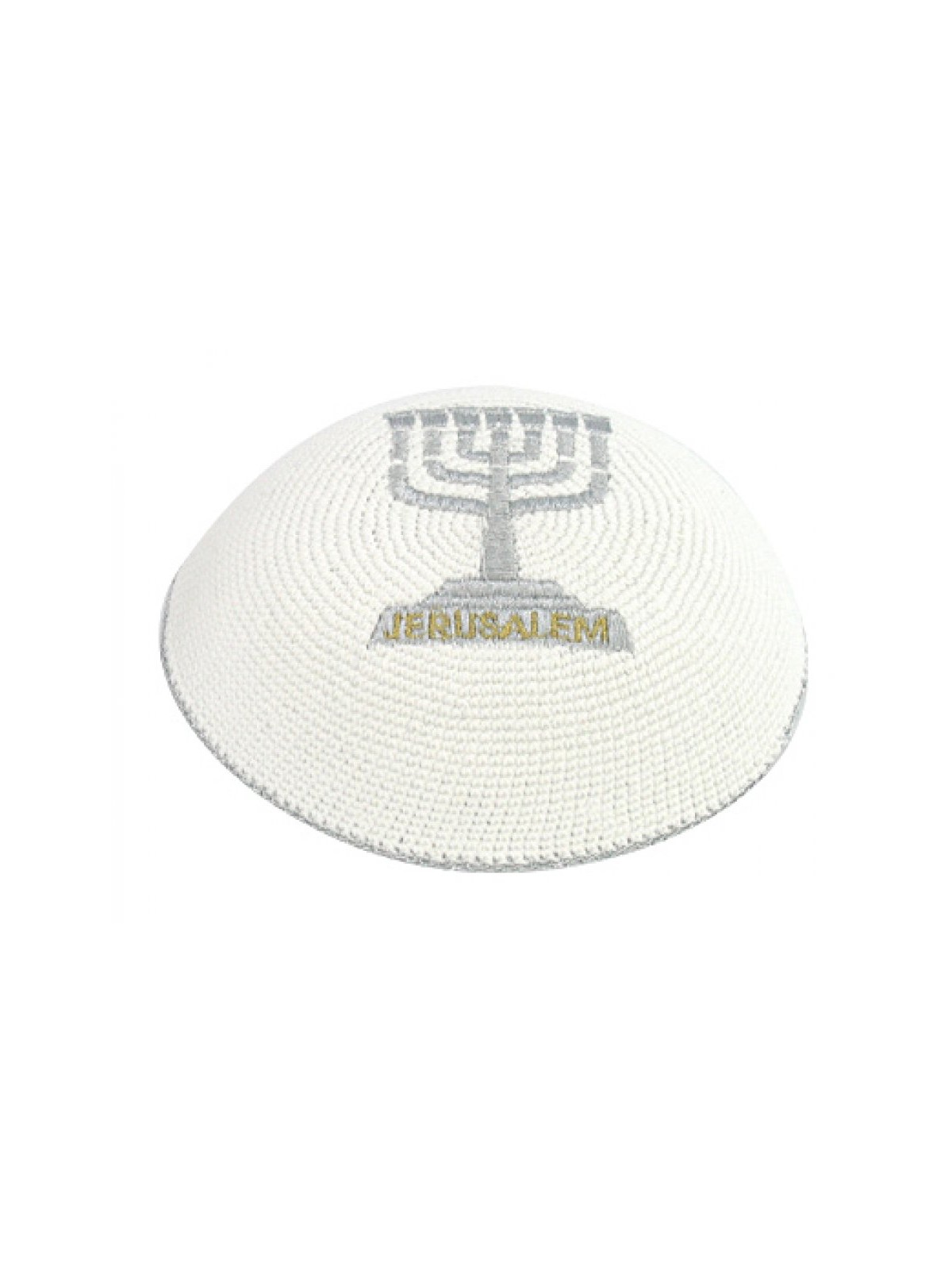 Silver Gold Menorah Jerusalem knitted kippah | Knitted Kippah