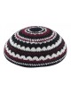 Knitted Kippah with Black White and Maroon Stripes... | Knitted Kippah