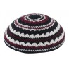 Knitted Kippah with Black White and Maroon Stripes... | Knitted Kippah