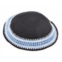 Blue Hand Knitted Premium DMC Cotton Kippah White ... | Knitted Kippah