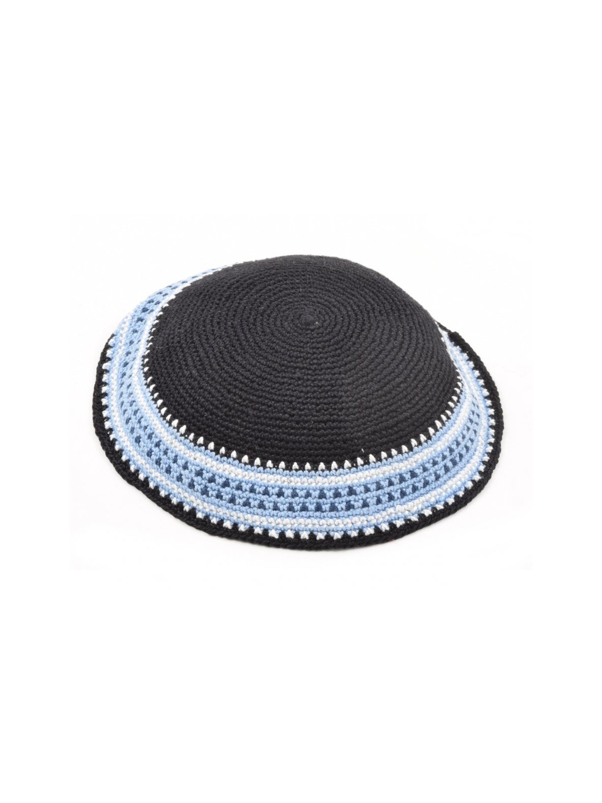 Blue Hand Knitted Premium DMC Cotton Kippah White ... | Knitted Kippah