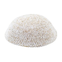 White and Gold Speckled Knitted Kippah | Knitted Kippah