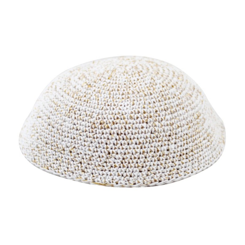 White and Gold Speckled Knitted Kippah | Knitted Kippah
