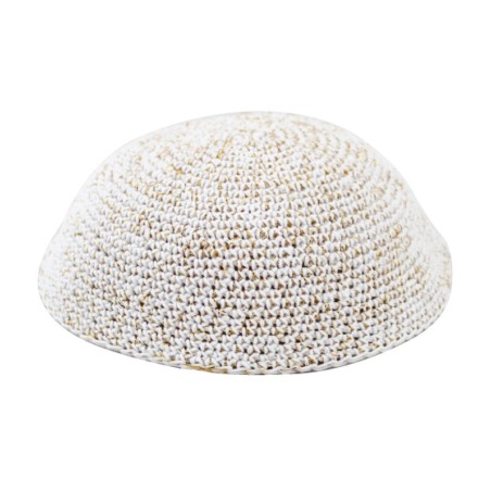 White and Gold Speckled Knitted Kippah | Knitted Kippah