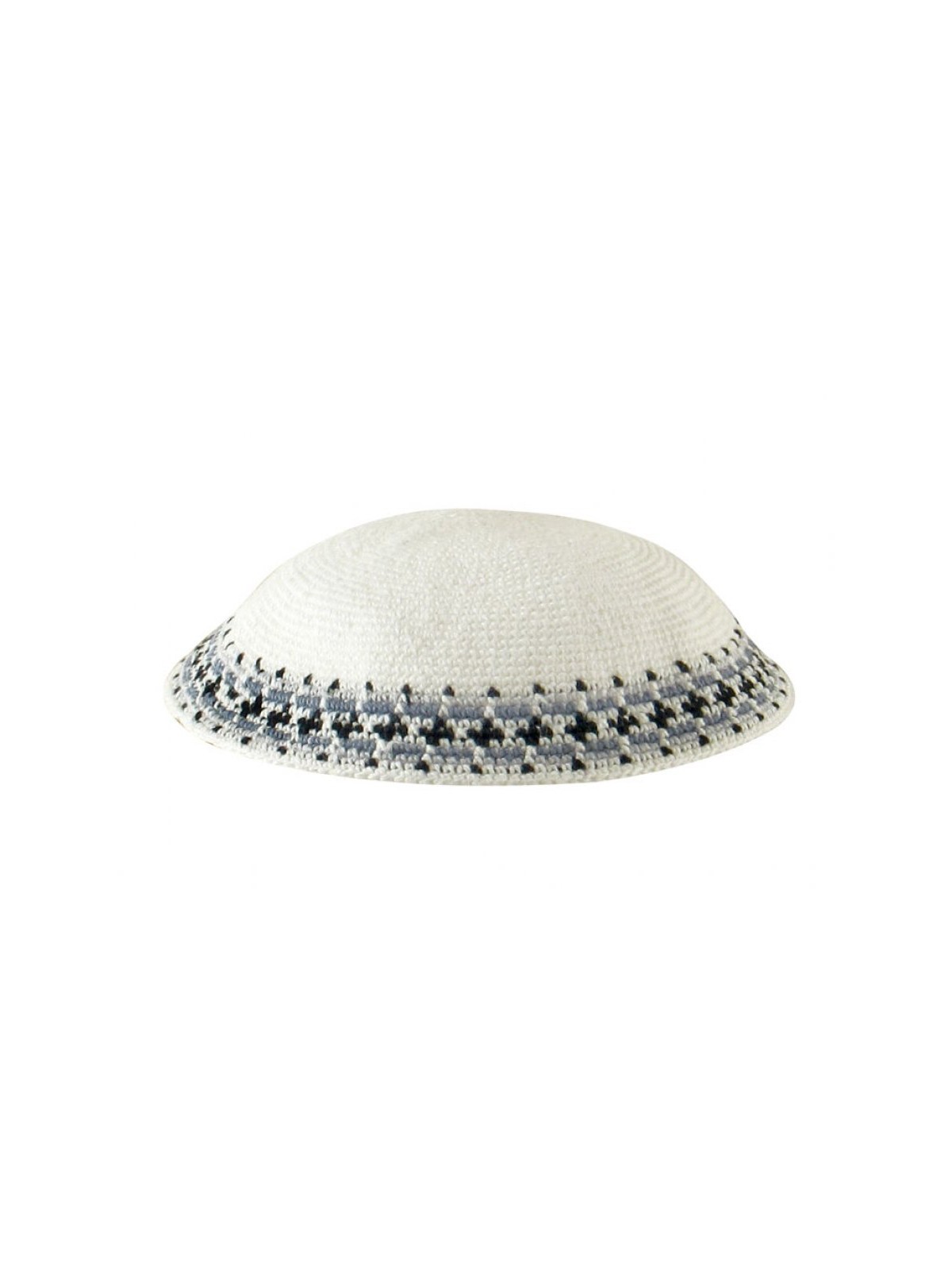 White Knitted DMC Kippah Gray Blue Black Rim | Knitted Kippah