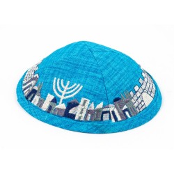 Turquoise Cloth Kippah with Attached Clip and Embroi... | Cloth Kippah