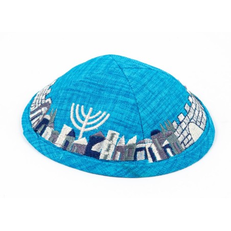 Turquoise Cloth Kippah with Attached Clip and Embroi... | Cloth Kippah
