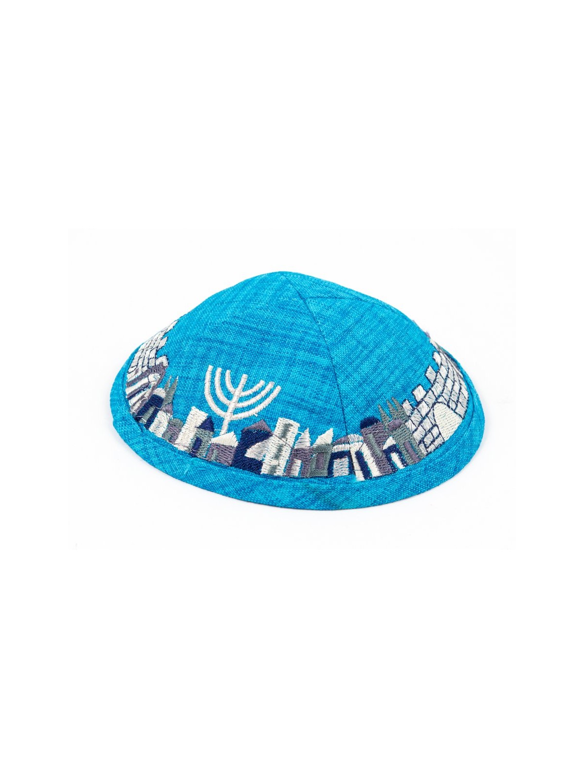 Turquoise Cloth Kippah with Attached Clip and Embroi... | Cloth Kippah