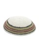 White Knitted Kippah with Green and Maroon Border ... | Knitted Kippah