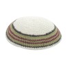 White Knitted Kippah with Green and Maroon Border ... | Knitted Kippah