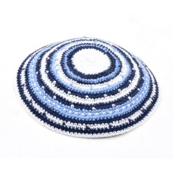 Hand Knitted Premium DMC Cotton Kippah Blue White ... | Knitted Kippah