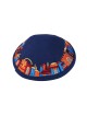 Dark Blue Fabric Kippah with Embroidered Jerusalem D... | Cloth Kippah