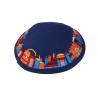 Dark Blue Fabric Kippah with Embroidered Jerusalem D... | Cloth Kippah