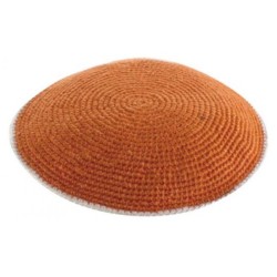 Light Rust DMC Knitted Kippah with Off White Borde... | Knitted Kippah