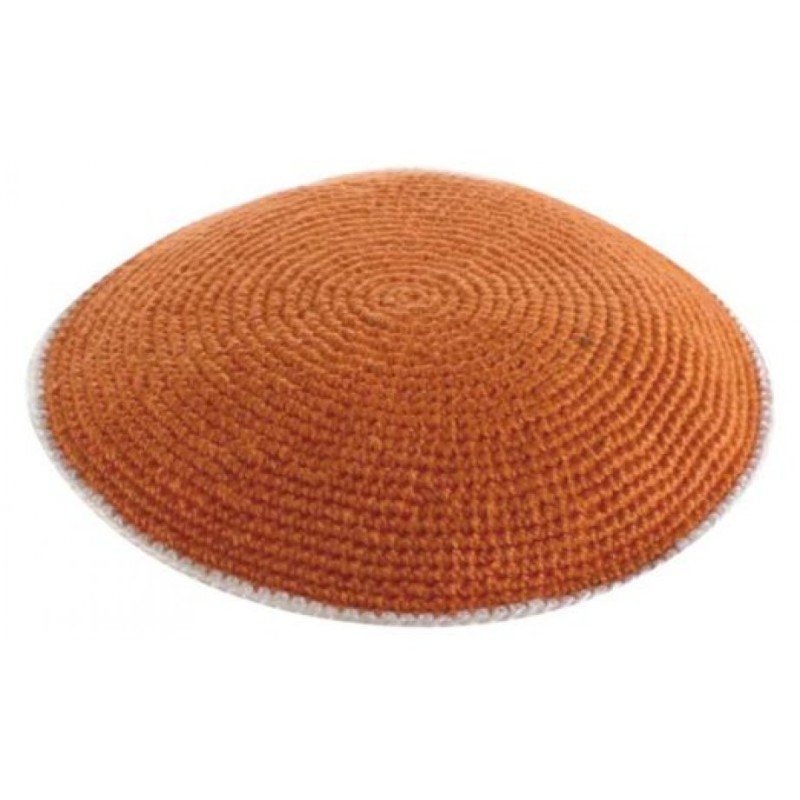Light Rust DMC Knitted Kippah with Off White Borde... | Knitted Kippah