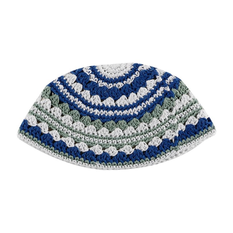 Frik Kippah with Blue Light Green and Beige Stripes | Frik Kippah