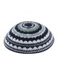 Knitted Kippah with Blue White and Light Green Str... | Knitted Kippah