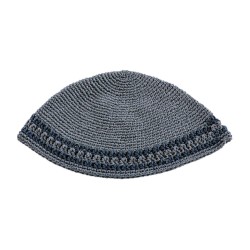 Hand Made Knitted Fabric Gray Frik Kippah with Dark G... | Frik Kippah