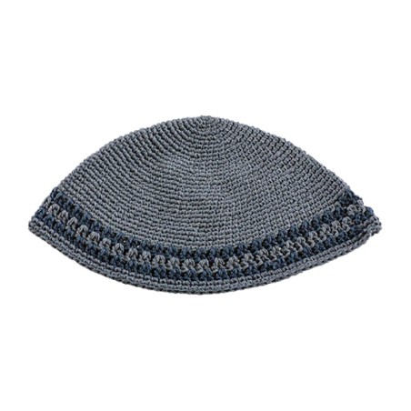 Hand Made Knitted Fabric Gray Frik Kippah with Dark G... | Frik Kippah