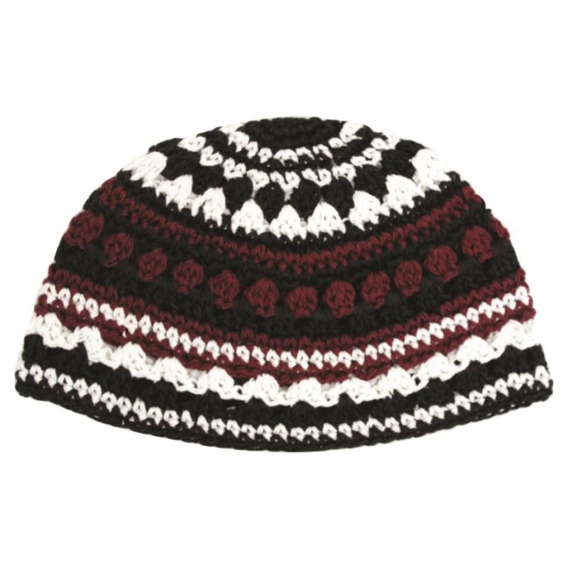 Frik Kippah with Maroon Black and White Stripes | Frik Kippah