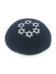 Navy Blue Knitted Kippah with Embroidered Silver S... | Knitted Kippah