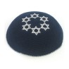 Navy Blue Knitted Kippah with Embroidered Silver S... | Knitted Kippah