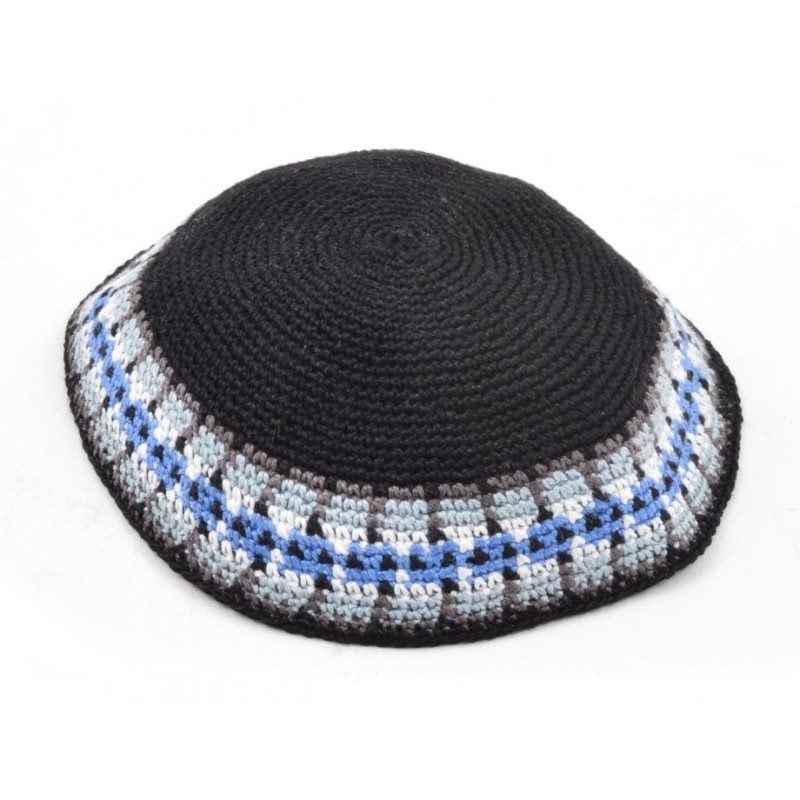 Blue Hand Knitted Premium DMC Cotton Kippah White ... | Knitted Kippah