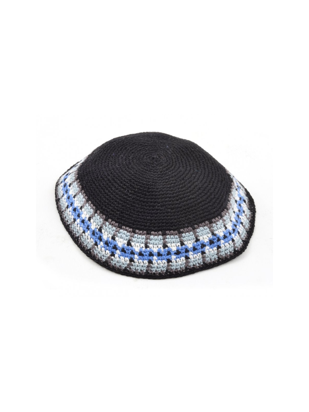Blue Hand Knitted Premium DMC Cotton Kippah White ... | Knitted Kippah